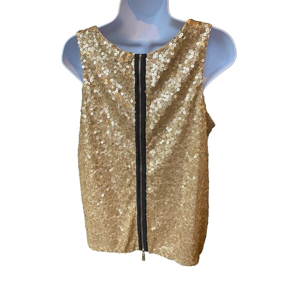 Vince Camuto Tank Top Gold Sequined Size XS Back Zip Polished Rocker Loose Fit - Picture 12 of 13